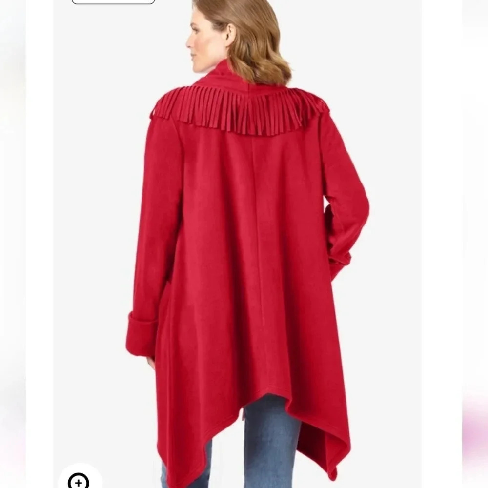 Woman within FleeceFringed Shawl Collar Fleece Jacket - Picture 2 of 3